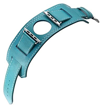 YEJIANGHUA Genuine Leather Cuff Bracelet Strap Compatible With Apple Watch Hermes 4 44mm 40mm Iwatch Band 4 Wrist Watchband Metal Classic Buckle Natural (Color : Blu, Size : 44mm)