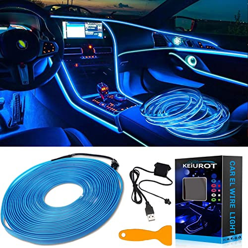 Keiurot El Wire Car Lights - USB Blue 10M/32Ft Car Ambient Lighting Atmosphere Strip LED Trim Wire Light