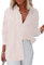 Homlan Chemisier à Manches Longues pour Femme - Rayures - Décontracté - Col en V - Chemise de Travail - Loose -, Rose Clair, S