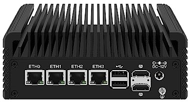 HUNSN Micro Firewall Appliance, Mini PC, PFSense, Mikrotik, OPNsense, VPN, Router PC, Intel Alder Lake-N 12th Gen N100, RJ43, 4 x 2.5GbE I226-V, 2 x HDMI, DP, TF, Type-C, 16G DDR5 RAM, 256G SSD