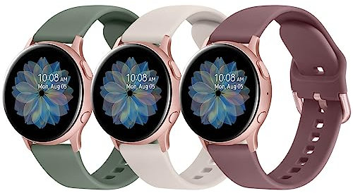 AK Pack 3 Straps for Samsung Galaxy Watch Active 2 40mm 44mm & 41mm 42mm, 20mm Soft Silicone Replacement / Active(Pack C), Starlight/Cactus/Violet Smoke