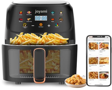 joyami Friteuse à Air Chaud Sans Huile Electrique 6L XXL Air Fryer avec Fenêtre Visuell 100+Recettes en Line Cuire Frire Rôtir Griller pour 2-4 Personnes