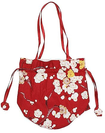 Geldbörse mit Kordelzug Handtasche für Yukata Sakuramon-sama im japanischen Stil mit japanischem Muster Geldbörse mit Kordelzug Kimono Shichigosan Festival Damen Mädchen (rot) Nützlich und attraktiv