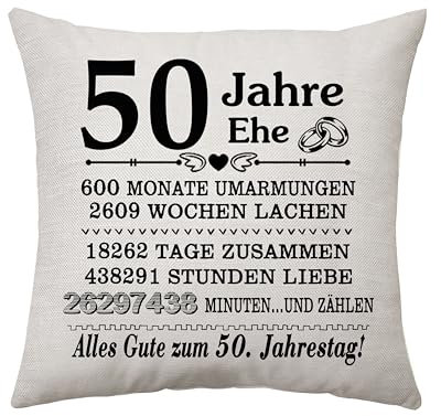 50 Jahre Ehe Geschenke 50. Jahrestag Kissenbezug für Paare Hochzeitstag Geschenke für Sie Ihn Jubiläum Hochzeitsgeschenk für Frau Ehemann Mama Papa Paar 50th Jubiläum Andenken Ideen Kissenbezug (50ja)