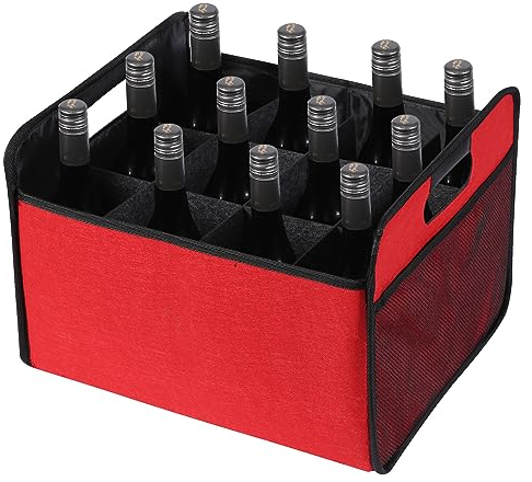 LITLANDSTAR Flaschenträger mit 12 Flaschen, FlaschenTasche aus Filz Wiederverwendbare Tragetasche mit Trennwänden für Party Reise Picknick, 38 cm x 32 cm x 28 cm (Rot)