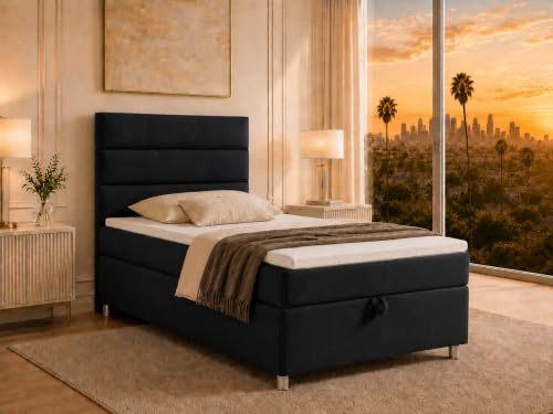 Best For Home Boxspringbett Trinity k-4 mit 7-Zonen Bonell-Federkernmatratze | Boxspringbett 100x200 | Boxsprintbett mit Matratze Und Stauraum | Polsterbett 100x200 - Lieferung bis Bordsteinkante
