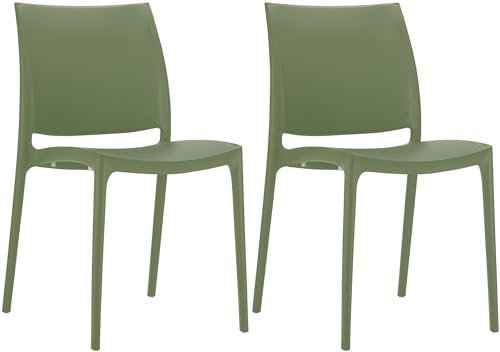 CLP 2er Set Stühle Maya I Wetterbeständige Stapelstühle bis zu 130 kg belastbar, Farbe:Oliv