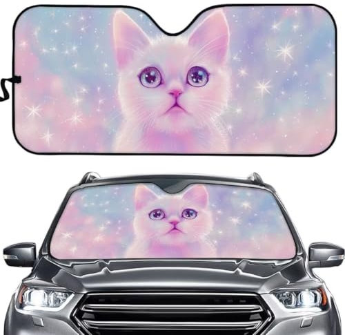Allhaitong Parasol para parabrisas con estampado de gato, mantiene el interior del coche fresco, protección solar universal para automóviles, camiones, SUV