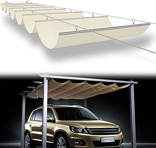 CARXB Auvent et Cintre manuellement Ombre rétractable Parasol en Bois pergola Treillis Cadre pavillon résidentiel Voile d'ombrage rétractable(Color:Beige;Size:1x3m)