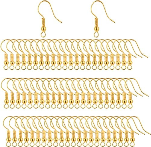 Belerry 400 Pieces Stainless Steel Ear Wires, Fish Hooks, French Wire Hooks, Coil and Ball Style Nickel-Free Ear Wires for Jewelry Making (Gold)