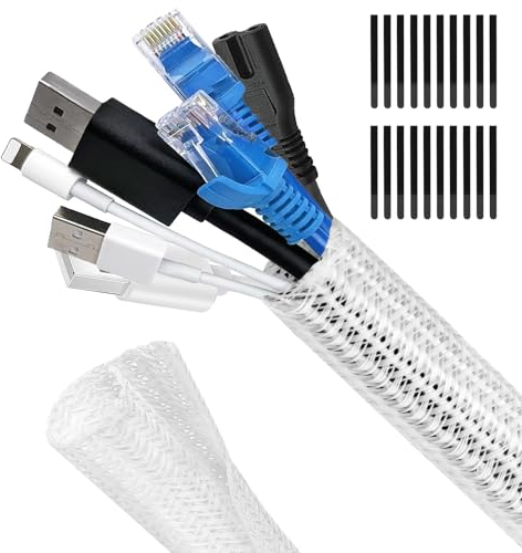 Cache Câble Gaine Câble 3 Mètre, 13mm Souple à Fermeture Automatique Range Gaine Câble, avec 20 Colliers de Câble, Protection Gestion des Câbles pour TV, PC, USB