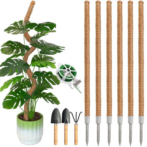 Ledanba Lot de 6 bâtons de mousse de 120 cm pour plantes grimpantes Monstera, piquets pliables en fibre de coco pour plantes en pot, philodendron, pothos (120 cm)