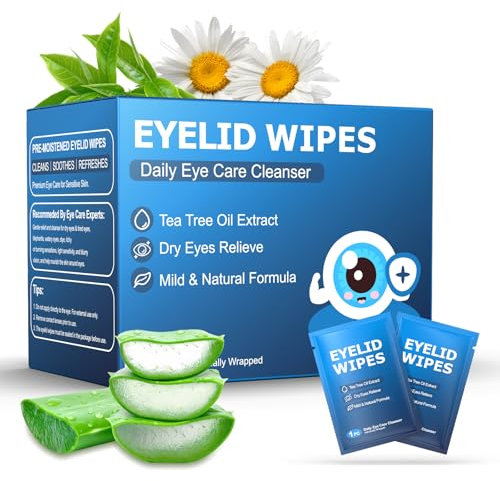 30PCS Eyelid Cleansing Wipes for Blepharitis, Tea Tree Oil Eyelid Wipes for Dry Eyes, Itchy & Stye Eyes, Eye Wipes for Sensitive Eyes, Instant Eye Relief for Office, Travel Essentials for Women Men