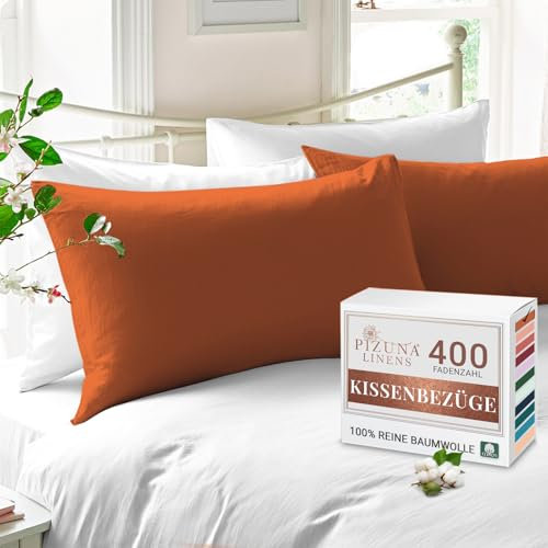 Pizuna Luxuriöser Soft-Satin 2er Pack Kissenbezug 40x80 cm Verbrannt Orange, 400 Fadenzahl Baumwolle Quadratisch Kissenbezüge, 100% Langstapel Baumwolle Kissenbezug Verbrannt Orange,40x80 cm
