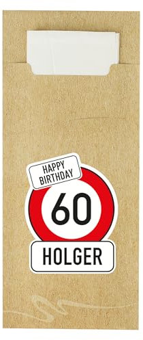 Herz & Heim® Bedruckte Bestecktaschen im 10er Set zum Geburtstag, personalisiert (Verkehrszeichen)