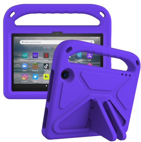 Eabhulie Tablet Case for Fire 7 2022 Lightweight EVA Shockproof Handle Stand Cover, Kids Friendly Protective Case Purple