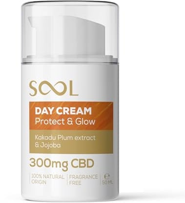 SOOL Tages Gesichtscreme Protect & Glow 300mg, 50ml | Revitalisierende Hautpflege | Gesichtscreme gegen Falten I Mit CBD, Jojoba & Kakadu Pflaumen Extrakt | Für alle Hauttypen