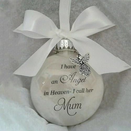 Takezuaa Christmas Memorial Baubles Ball,Feather Ball With Angel Xmas Tree Remembrance Decorations Bereavement Gift to Remember Loved Ones Xmas - My Mum