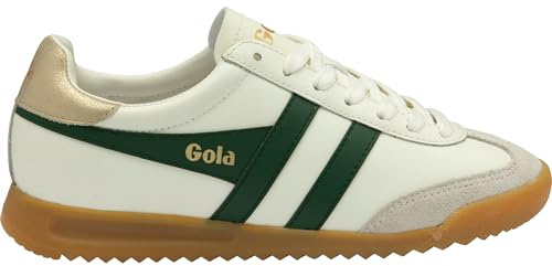 Gola Torpedo Leather Women's 80S Gum Sole Wingflash Brandin Trainers (White Green, UK 4)
