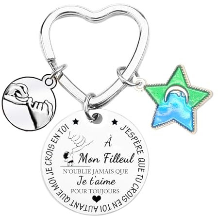 JRZDFXS Porte-clés Cadeau pour Filleul - Charme Sage pour Baptême et 18 Ans Garçon