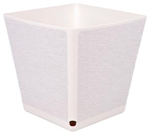 Cofan Macetero Decorativo para Interior | Maceta Cuadrada con Plato Integrado | Bola indicadora de riego | Color: Blanco o Mostaza | 3 Medidas y Capacidades (Blanco, 29,8 x 29,8 x 30 cm)