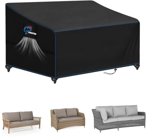 SIRUITON 220x100x89/61cm 4 Seat Garden Bench Cover,500D Oxford Fabric | Waterproof,Windproof,Anti-UV,Heavy Duty Rip Proof Outdoor Patio Bench Seat Cover- Black