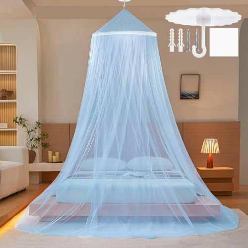 CINGHIA Mosquitera para Cama,Diseño de Cúpula Mosquitero de Dosel,Mosquitera Cama Matrimonio Prevenir Insectos,Mosquitera Viaje,Mosquitera Jardin,Mosquitera Color Azul Claro 60x250x1100cm