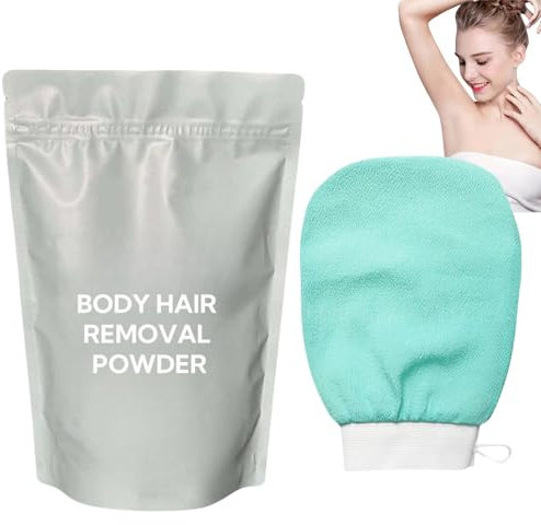 240 g Haarrasierpulver, Körperhaarentfernungspuder-Set, sofortiger Haarentferner, Haarrasierpulver, natürliche Inhaltsstoffe, schmerzlos, Haarentfernungscreme mit Peeling-Handschuh, Haarentferner für