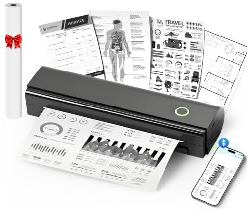 Portable Printers Wireless for Travel, N80 Wireless Thermal Printer Bluetooth Inkless Printer Support 8.5 X 11 US Letter & A4 Size, Compatible with iOS, Android, Laptop for Office, Home, Car, Black