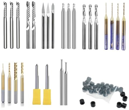 26pcs 1/8 Essential Milling Bit Set - Standard,1/8 /3.175mm Shank Bits Set for CNC Cutter Milling Carving, Woodworking Detail Carving Trimming V Groove Engraving Slotting Mortise