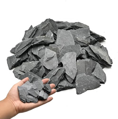 KINGRUI Natural Rocks Slate Stone 1-2.5 Inches Decorative Stones for Miniature Landscaping,Fairy Gardens,Bonsai,DIY Crafts,Aquariums & Reptile Terrariums-1lb