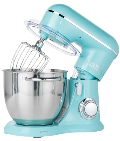 Kitchen in the box Impastatrice Planetaria, 6L Planetaria Professionale 1400W, 10 Velocità con Uncino Impastatore, Mescolatore e Frusta Sbattitrice (Blu)
