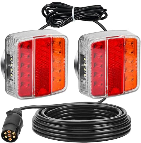 DARKGUARD Magnetic Led Trailer Lights with Cable 7.5m & 7 Pin Trailer Plug Led Towing Tail Lights 12V 24V Magnet 7 Core Lead Caravan Rear Light for Boat-Trailer Lighting Board ECE IP67
