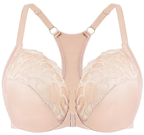 MELENECA Sujetador con Aros de Cobertura Completa para Mujer, con Cierre Frontal, Encaje, sin Forro, Talla Grande