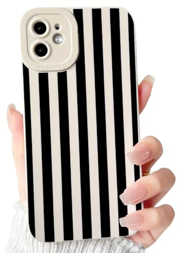 NITITOP Compatible with iPhone 11 Case Cute Striped - White Black | for Women Girls Men Boys, Line Stripes Pattern, Soft TPU Shockproof Cover, Full Camera Protection