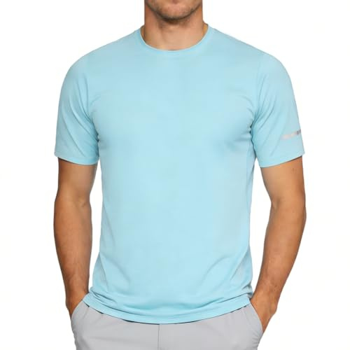 BSBUY Rashguard Homme, Maillot Rashguard de UPF 50+, T-Shirt de Sport Manches Courts, Hauts de Bain Séchage, Rapide, Respirant, T-Shirts de Pêche pour Surf Natation Plongée Plage