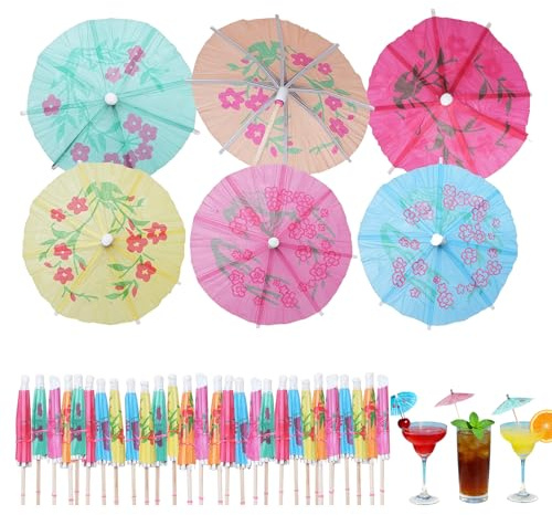 Tastetreasure 144er Pack Cocktail-Sonnenschirme, Papier-Trinkschirme Party-Picks für Obst-Cupcakes, Bunte Tropische Getränke Dekoration für Luau-Partys, Tiki-Bar & Sommer Strandgeburtstag