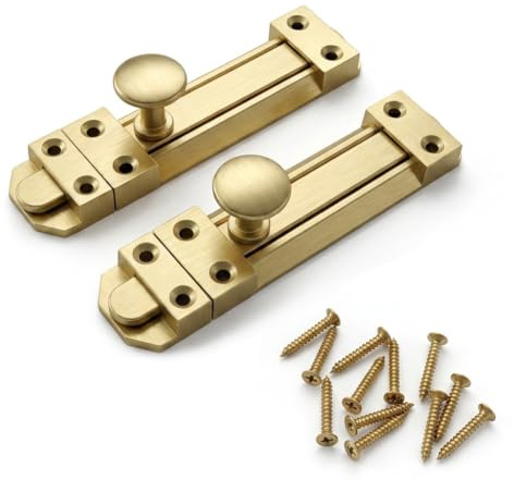 5 Brass Slide Door Bolt Polished Lock with Screws for Internal Bedroom | Sliding Door Indoor Alloy Steel Bolts For Internal Doors Chrome Bathrooms, Wardrobes, Cupboards, Offices and Garden Doors