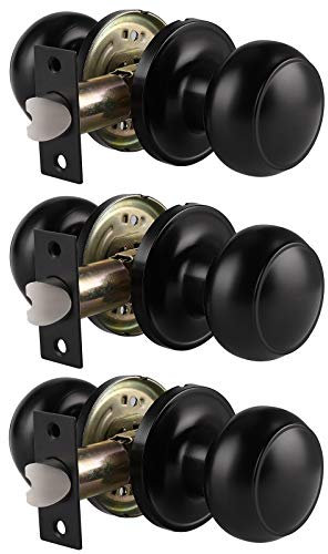 Probrico Black Passage Door Knobs, Stainless Steel Interior Door Knobs, Keyless Door Knobs for Hallway, 3 Pack