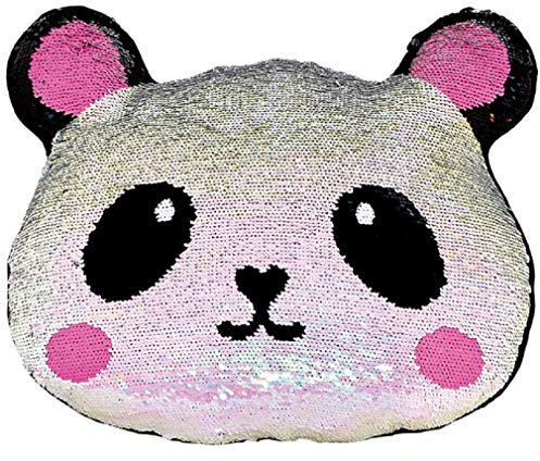 iscream Wende-Kissen mit Pailletten, weiches Fleece, Rückseite Full Size Pretty Panda