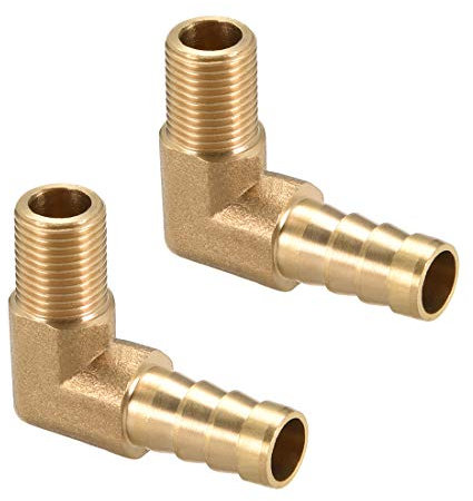sourcing map Brass Barb Hose Fitting, 90 Degree Elbow 8mm Barbed to 1/8PT Male Pipe Adapter Connector 2pcs
