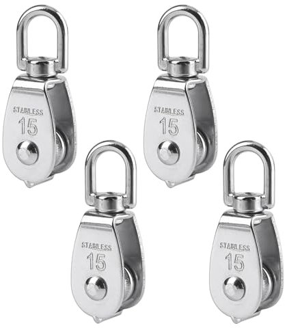 BuxiuGK 4 Stück 15 mm Umlenkrolle Rolle M15 Rolle Flaschenzug 304 Edelstahl Umlenkrolle Klein Laden 35 kg - Silber