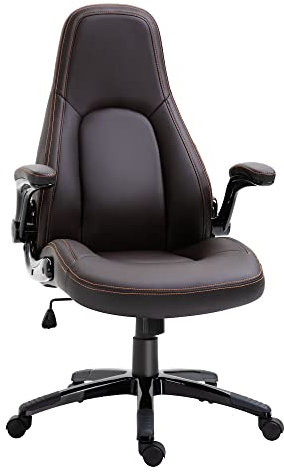 Vinsetto Computer Gaming Chair, PU Leather Office Chair, Swivel Desk Chair with Adjustable Arms and Height, Padded Armrest and Seat, Rolling Wheels, Coffee
