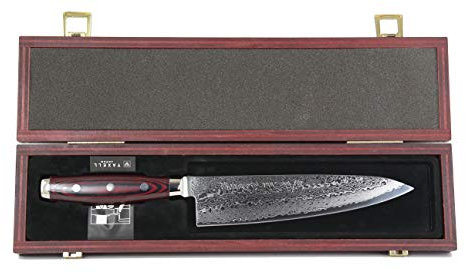 Super Gou 161 Damastmesser Yaxell Kochmesser - 20cm Klinge - 161 Lagen -in exclusiver Holzbox - Schnittkern aus Pulverstahl 63HRC