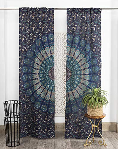 Popular Handicrafts Indischer Hippie-Vorhang, Bohemian-Stil, wunderschöner Elefant, Mandala, Paneele, blaues Tarquiose