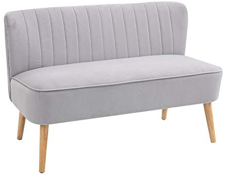 HOMCOM Modern Velvet Double Seat Sofa w/Wood Frame Foam Padding High Back Soft Comfortable Compact Couch Home Office Light Grey