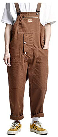 Cicilin Salopette da Uomo in Cotone a Gamba Ampia Tuta da Lavoro Pantaloni alla Moda con Bretelle