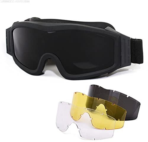 Dapuly Lunettes tactiques Militaires Outdoor Airsoft Paintball CS Wargame Lunettes coupe-vent Offroad Vision Nocturne Lunettes de protection avec 3 lentilles pour l'équitation Cyclisme