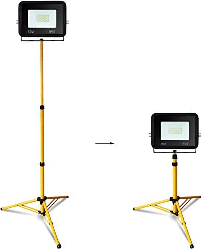 Lospitch LED Baustrahler Stativ 10W Warmweiß, 3000K 900LM Arbeitsstrahler mit Fluter Strahler, IP66 Wasserdicht Bauscheinwerfer Baustellenlampe Innen Außen Höhenverstellbar bis max. 160cm