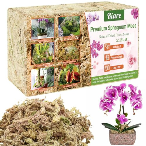 Riare Sphagnum Moos für Pflanzen Natürliche Lange Faser Torf Anthrax Pflanzen trocknen, Fleischfresser Pflanzen Orchideen Topf Pflanzen gemischte Orchideen, Fleischfresser, Fleischfrüchte (1Kg)